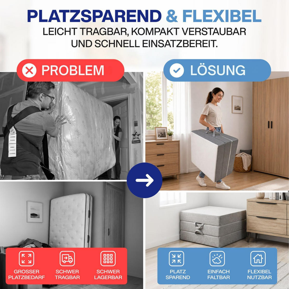 KLAPPMATRATZE FALKO 120/200 cm Höhe 16 cm - Weiß, Textil (120/200cm) - Coemo