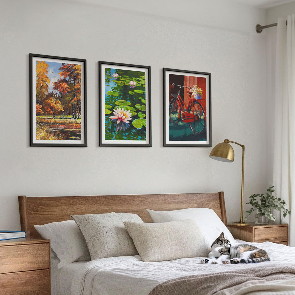 BILDER SET 3er Set - 40x60 cm Schwarzer Rahmen - Herbstfarbene Lilienterrasse - Schwarz, Kunststoff (40/60cm) - TULUP