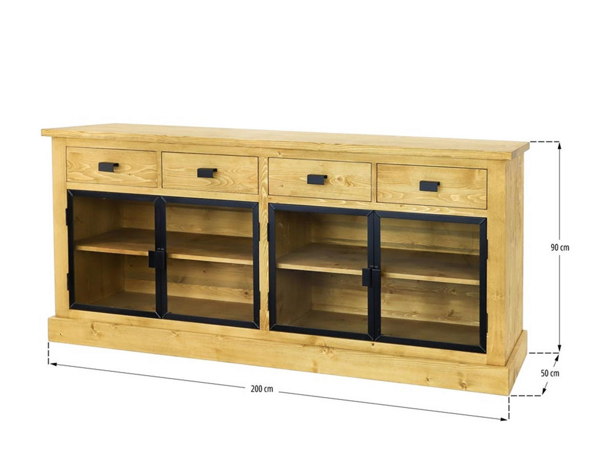 SIDEBOARD aus Massivholz Industrial - Honig, Holz (200/90/50cm) - Seart