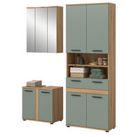 BADMÖBEL-SET 3-teilig Salbei grün, Artisan Eiche 145 cm, Badezimmerschränke mit viel Stauraum - Salbeigrün/Schwarz, Glas/Holzwerkstoff (145/191/34cm) - Inn.Furn