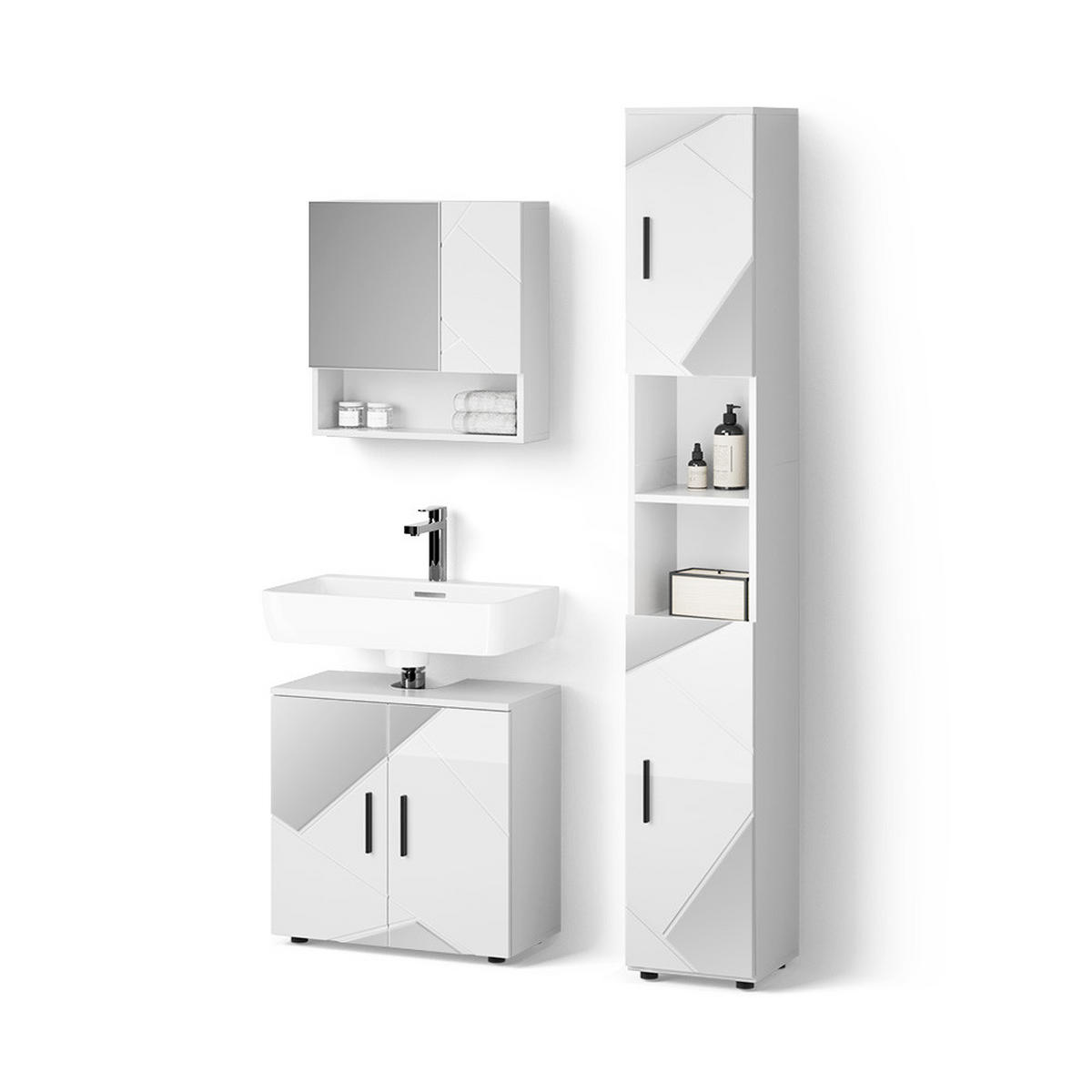 BADMÖBEL-SET Ronco Weiß Hochglanz mit Einsätzen 3 Teile, mit Hochschrank - Weiß Hochglanz, Holzwerkstoff (60/60/59cm) - Livinity®