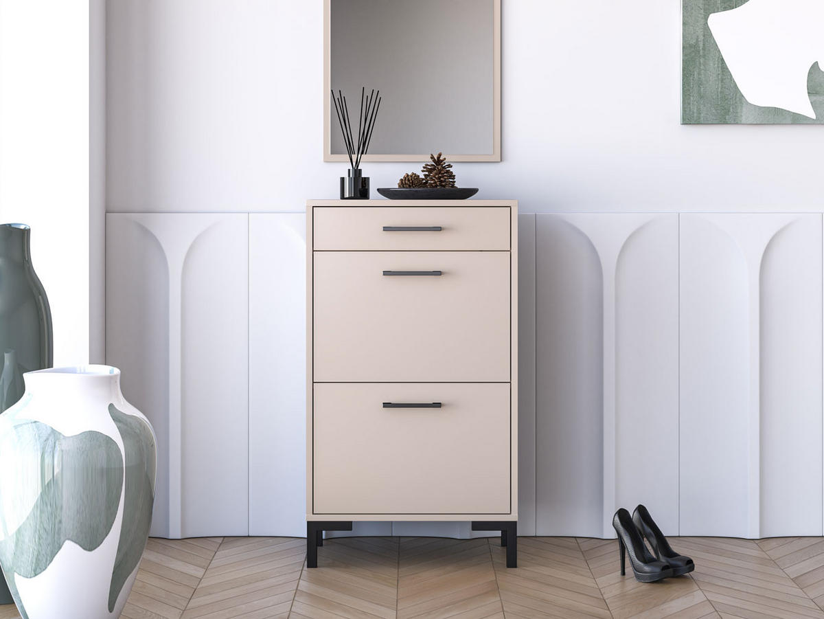 SCHUHSCHRANK Oiven Cashmere 55 / 34 / 94cm - Kaschmir/Creme, Holz/Holzwerkstoff (55/94/34cm) - Feldmann-Wohnen