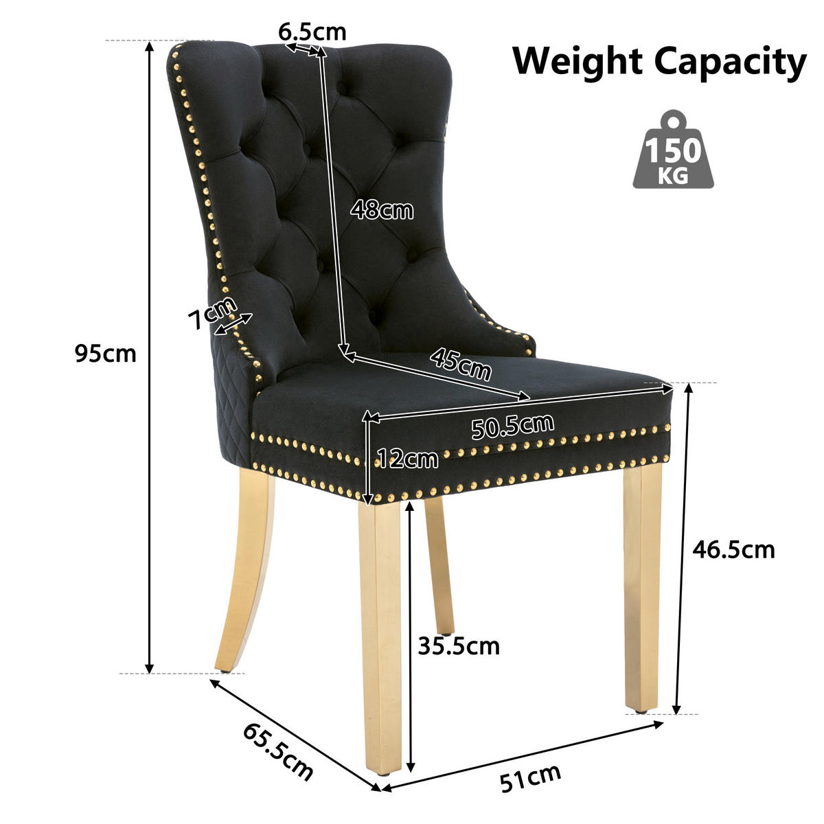 STUHL-SET DE-36992 4 Stück mit runden Zugringen Schwarz - Schwarz, Metall (45/95/50.5cm) - ComfortXL