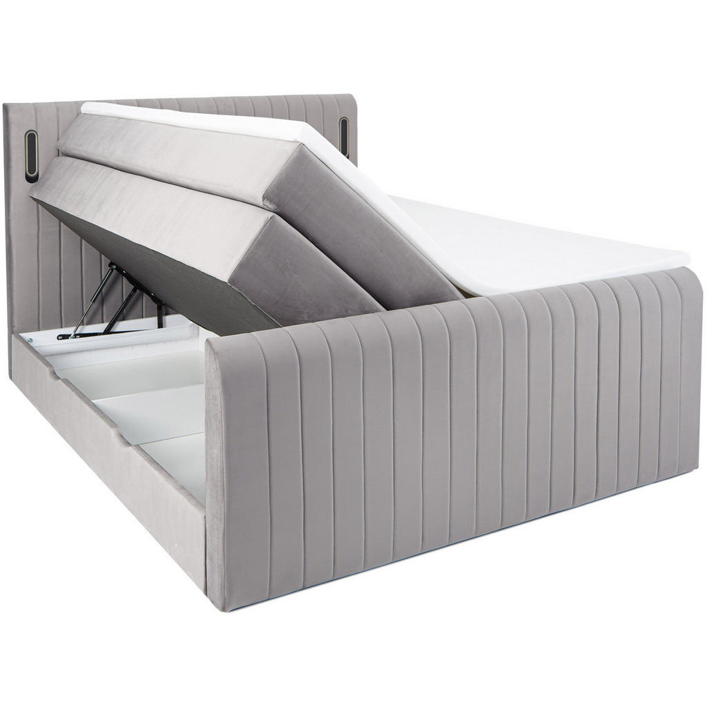 Thumbnail - wonello Boxspringbett, Hellgrau, Textil, H3, Höhe ca. 20 cm, 200x200 cm, Schlafzimmer, Betten, Boxspringbetten