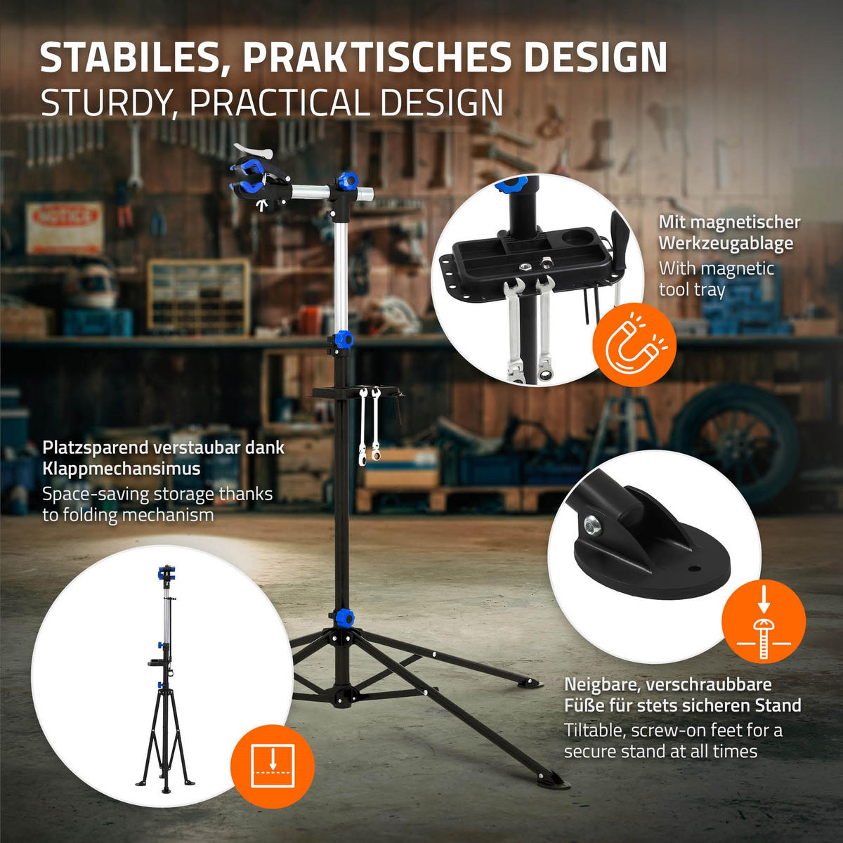 FAHRRADREPARATURSTÄNDER TELESKOP - Schwarz, Metall (146/185/146cm) - ECD-Germany