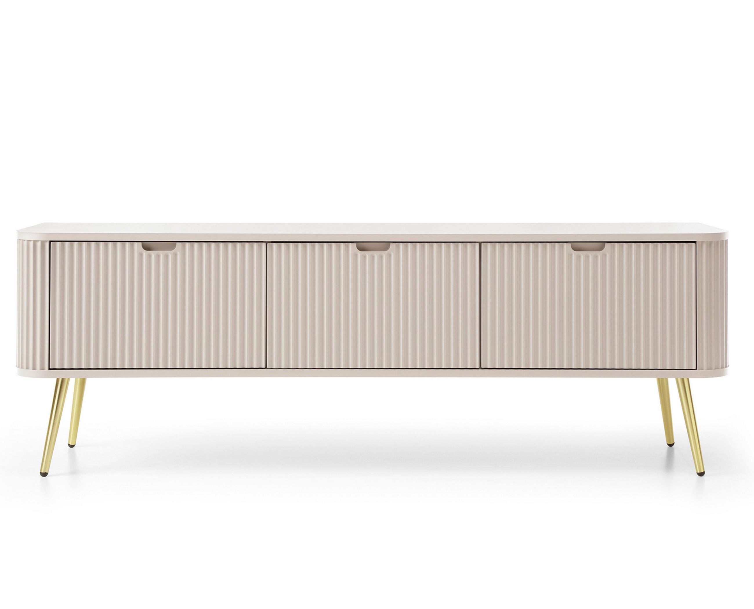 LOWBOARD Salvia 3T Beige, Gold 168/56/39 cm – mit geriffelten Fronten und hohen Beinen - Beige/Goldfarben, Holzwerkstoff/Metall (168/56/39cm) - AX Living