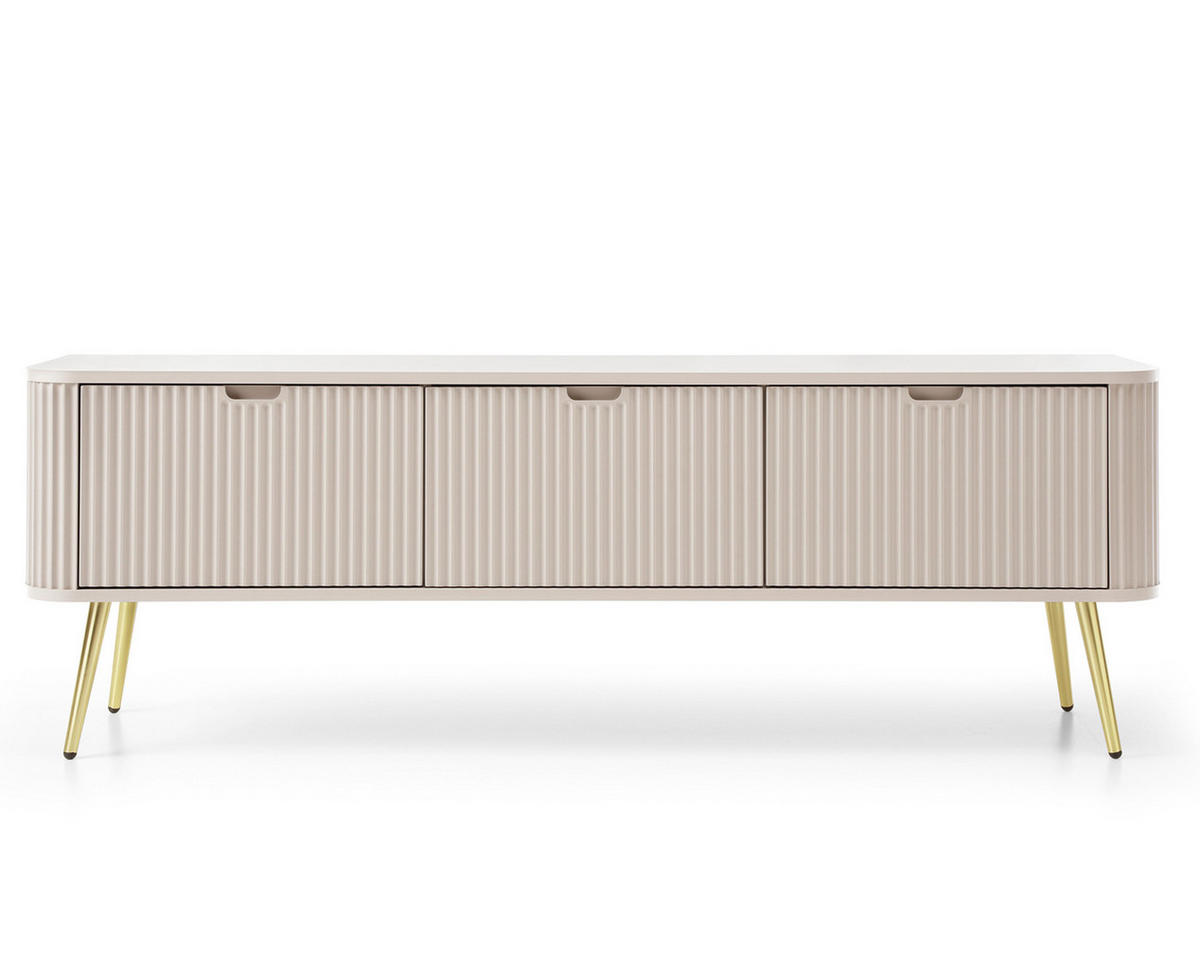 LOWBOARD Salvia 3T Beige, Gold 168/56/39 cm – mit geriffelten Fronten und hohen Beinen - Beige/Goldfarben, Holzwerkstoff/Metall (168/56/39cm) - AX Living