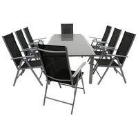 GARTEN-GARNITUR Ashford - 9-teilige Garten-Essgruppe (8x Klappsessel mit Aluminiumgestell grau, Bespannung Textilene schwarz - Schwarz, Metall - TPFGarden