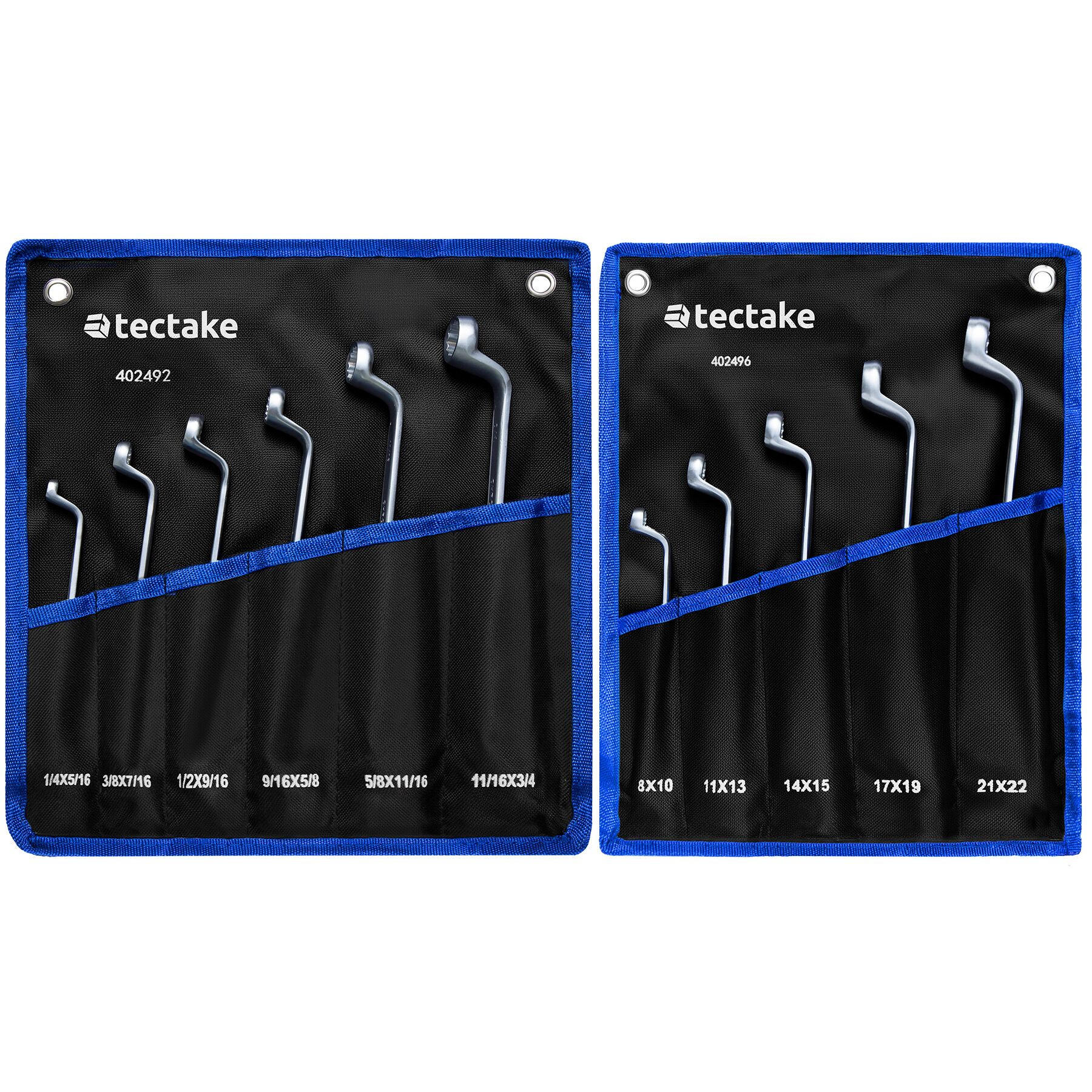 DOPPELRINGSCHLÜSSELSET ,inklusive 2 Rolltaschen mit Ösen,schwarz/silber - Silberfarben/Schwarz, Metall (37/8/7cm) - tectake