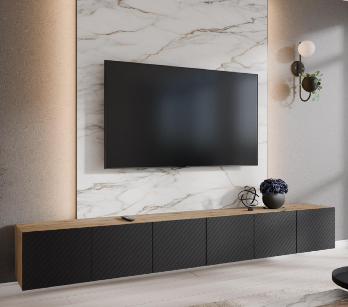 TV-LOWBOARD Schwarz NIKOL 300 Fregefronte Geschlossen - Schwarz, Holzwerkstoff (300/41/40cm) - Sepro Meble