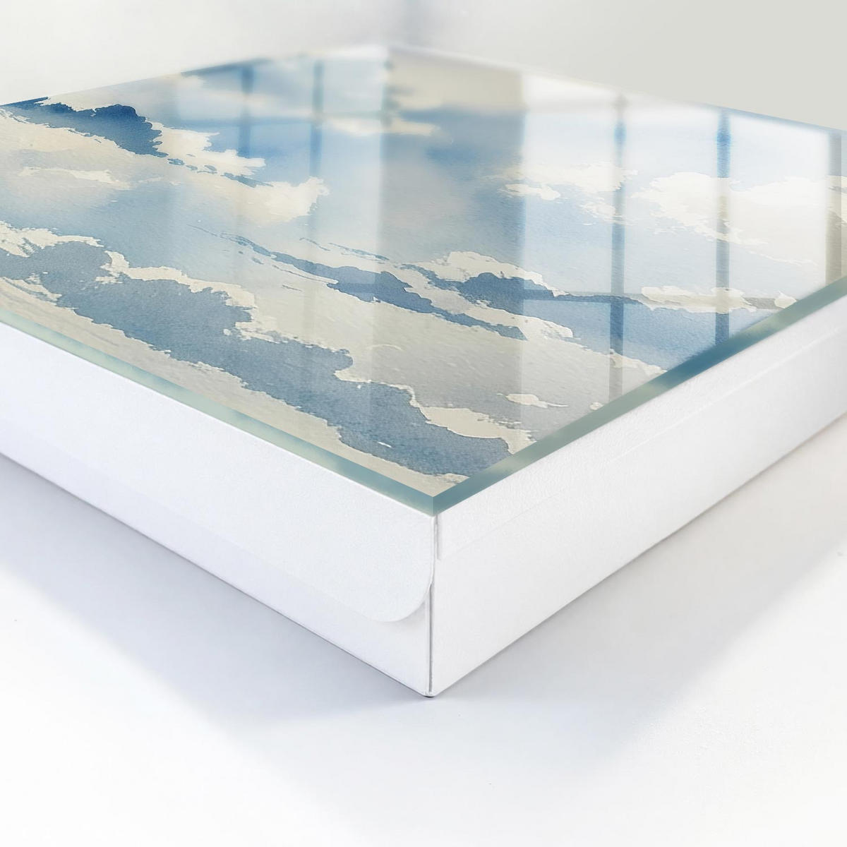 SCHLÜSSELBOX Weiß 30x30 cm – Türöffnung nach rechts - Wolken am Himmel - Blau, Metall (30/30/5cm) - TULUP