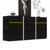 SIDEBOARD 160/40/78 cm aus MDF und Holzwerkstoff mit Hochglanzfront und goldfarbenen Details Schwarz - Schwarz, Holzwerkstoff (160/78/40cm) - Modenvie