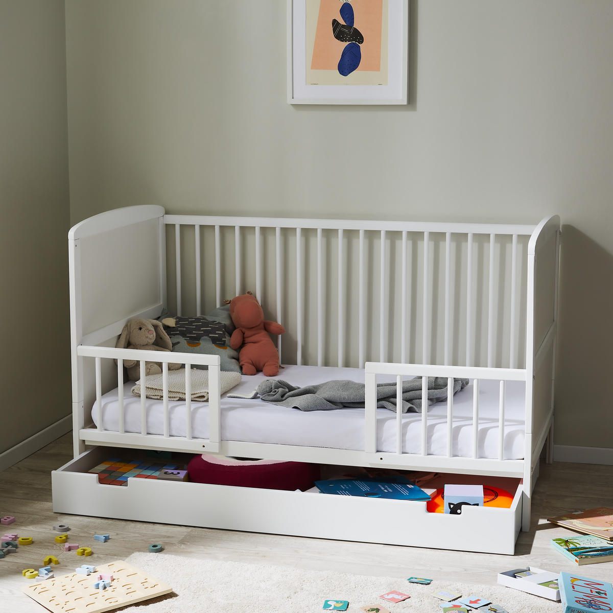 BABYBETT 70x140 cm mit Schublade in weiss - Weiß, Holz (70/140cm) - Kids Collective