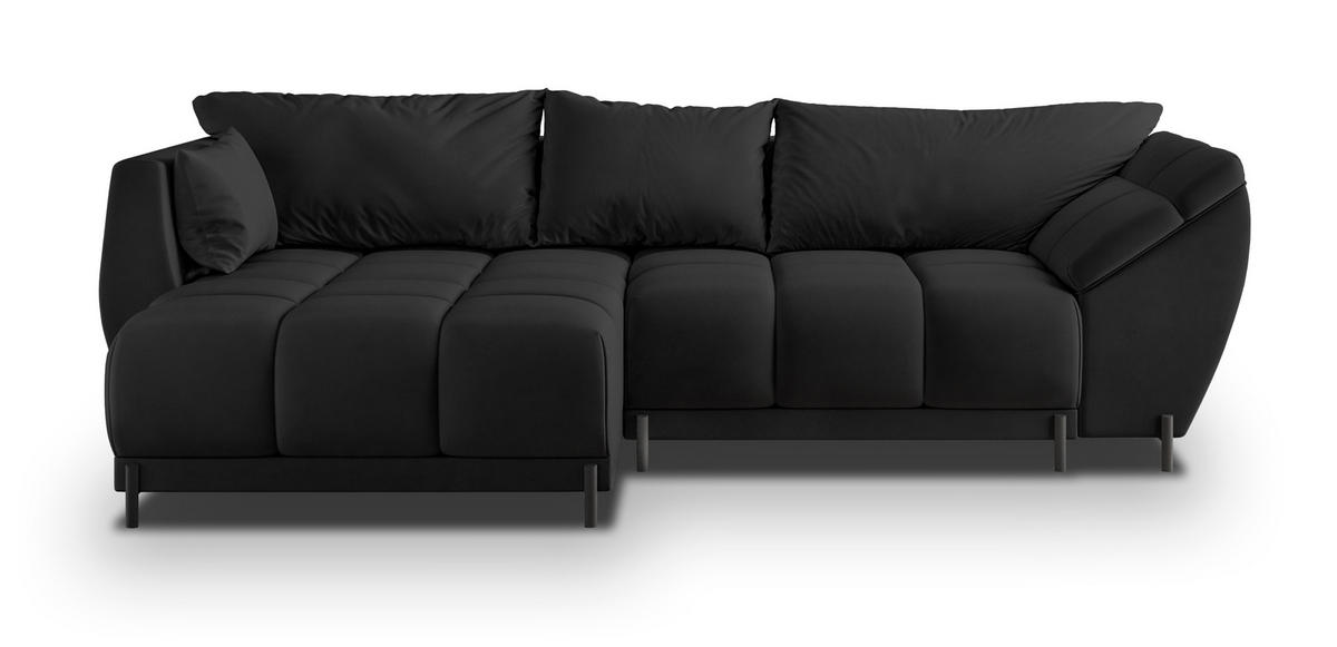 ECKSOFA VESTANO L-S Schwarz Velours-Stoff mit Schlaffunktion - Schwarz, Holz (287/182cm) - MASSENO