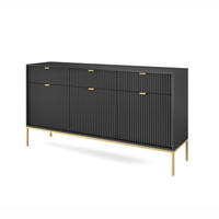 KOMMODE Nova Schwarz, Golden Beine, Dreitürig - Goldfarben/Schwarz, Holzwerkstoff/Metall (154/83/39cm) - Bettso