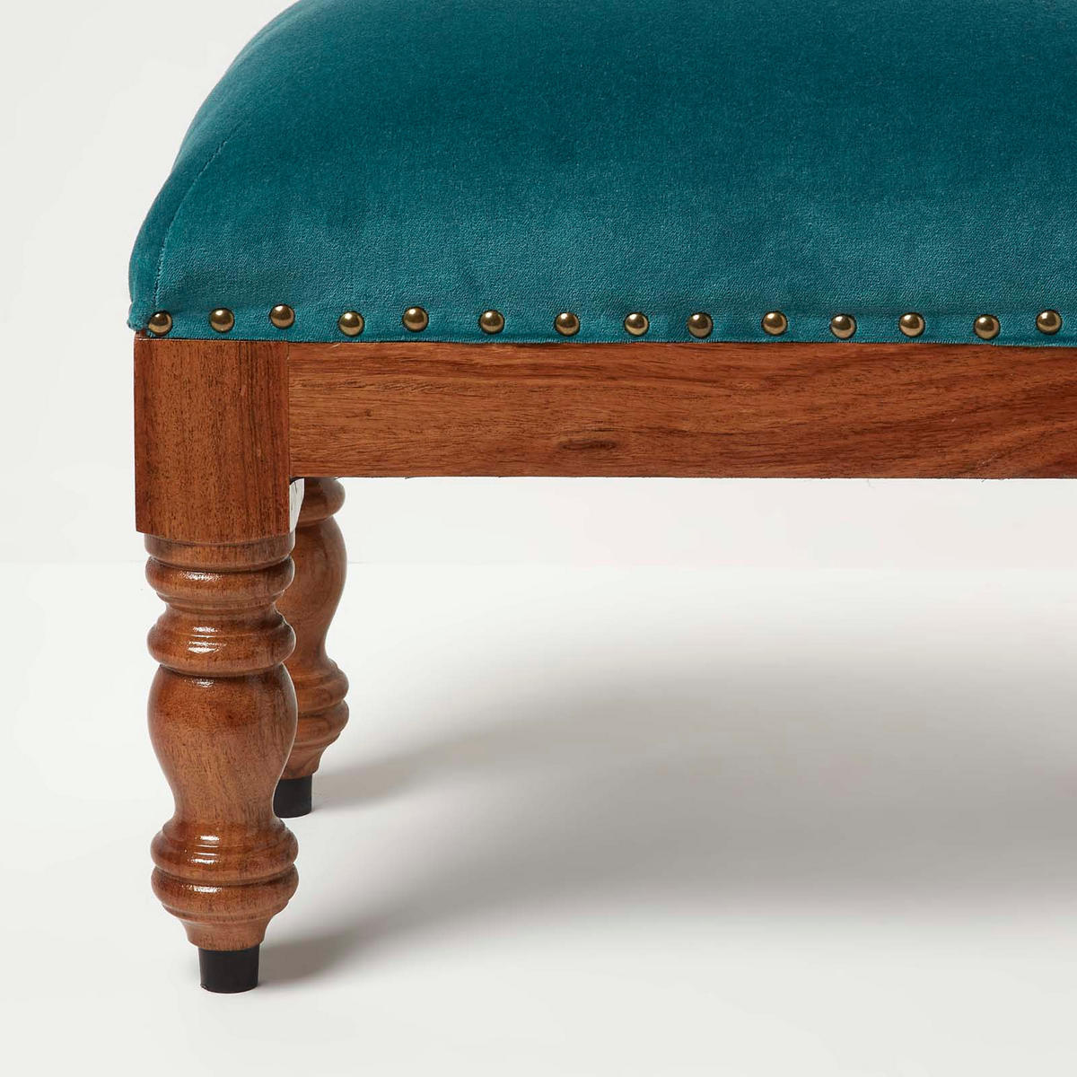 SAMT-HOCKER Mable, petrolgrün mit Holzbeinen, 50/30/40 cm - Grün, Textil (30/40/50cm) - Homescapes