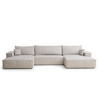 WOHNLANDSCHAFT Kyoto Hellbeige Webstoff - Beige/Schwarz, Holz/Holzwerkstoff (398/70/148cm) - Maison de Reve