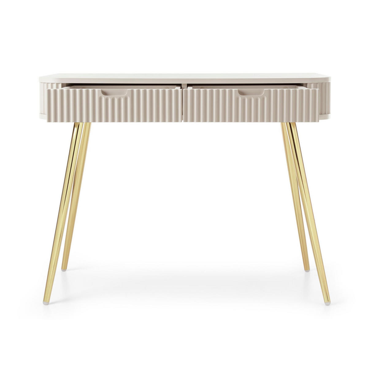 SCHMINKTISCH Zova Greige mit goldenen Beinen 110 cm - Taupe/Goldfarben, Holzwerkstoff/Metall (49/103/80cm) - Selsey