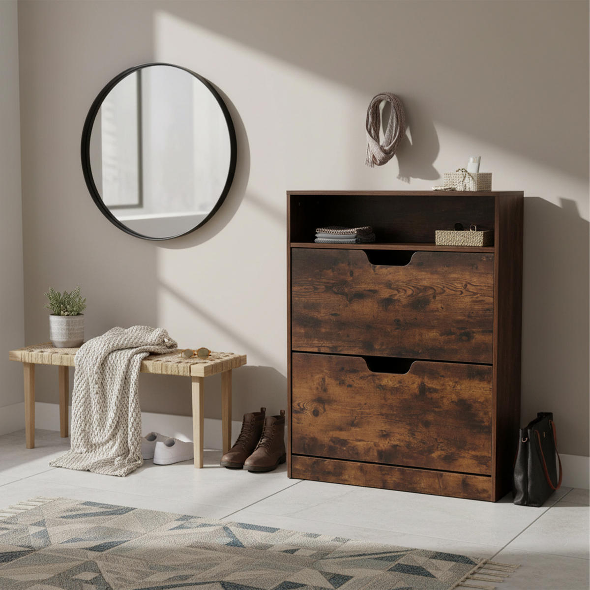 SCHUHSCHRANK - Dunkelbraun, Holzwerkstoff/Kunststoff (80/102/24cm) - Relaxdays