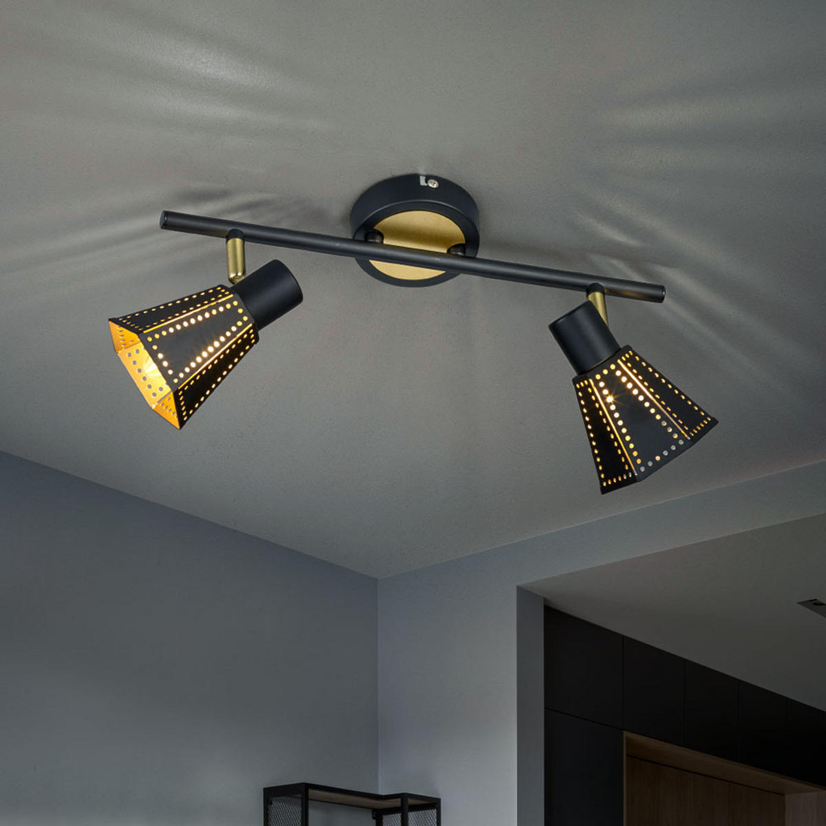 LED DECKENLEUCHTE Metall Schwarz-Gold HOUSTON - Schwarz, Metall (36.5/9.5/19cm)