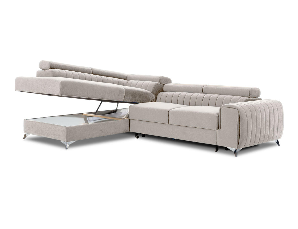 ECKSOFA Laurence mit Schlaffunktion & Bettkasten – 278 x 205 cm, verstellbare Kopfstützen - Beige, Kunststoff (278/205cm) - Wohnideebilder