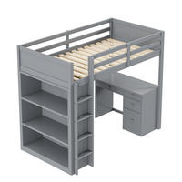 HOCHBETT 90/200 cm DE-01205, in Grau, mit Schrank und Computertisch - Grau, Holz (90/200cm) - ComfortXL