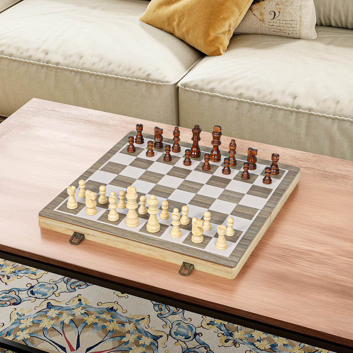 SCHACHSPIEL MDF Kiefernholz Walnuss - Walnussfarben, Holz (38.5/38.5cm) - SPORTNOW