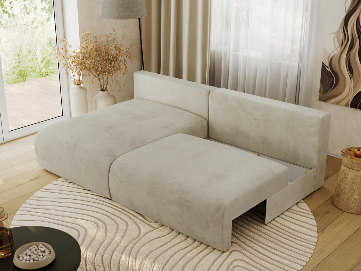 ECKSCHLAFSOFA VIVO L Beige Velvet - links - Beige/Schwarz, Kunststoff/Textil (223/150cm) - MKS