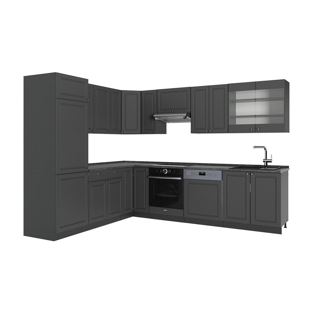 HÖRNKÖK Fame-Line, Herrgård i antracitguld/antracit, 287 x 227 cm, AP Antracit - Antracit, Träbaserade material (287/206.8/60cm) - Vicco