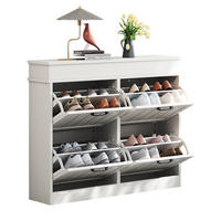SCHUHSCHRANK in Weiß mit 4 Kipptüren mit 8 Fächern für Flur, B105/T24/H83 cm - Weiß, Holzwerkstoff (105/83/24cm) - STILVORA