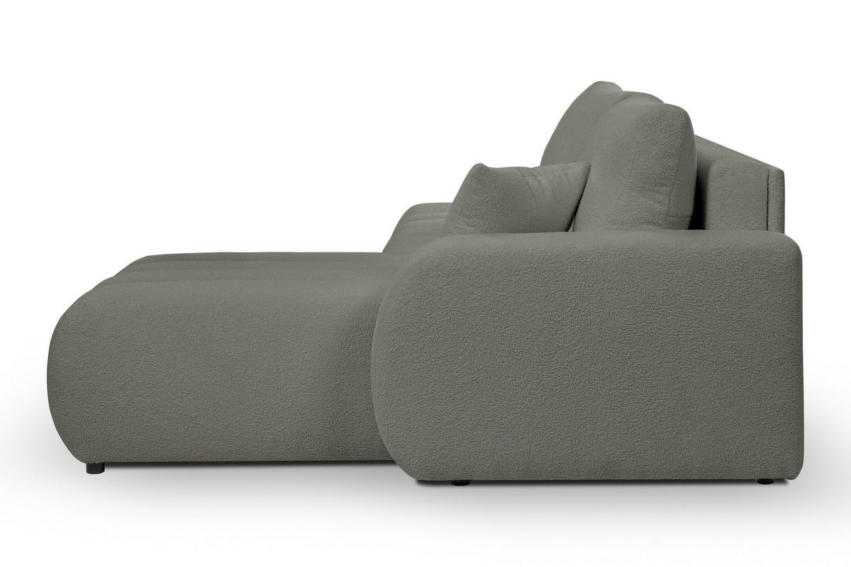 ECKSOFA GIOIA R-S Grau Boucle-Stoff mit Schlaffunktion - Grau, Holz (276/176cm) - MASSENO