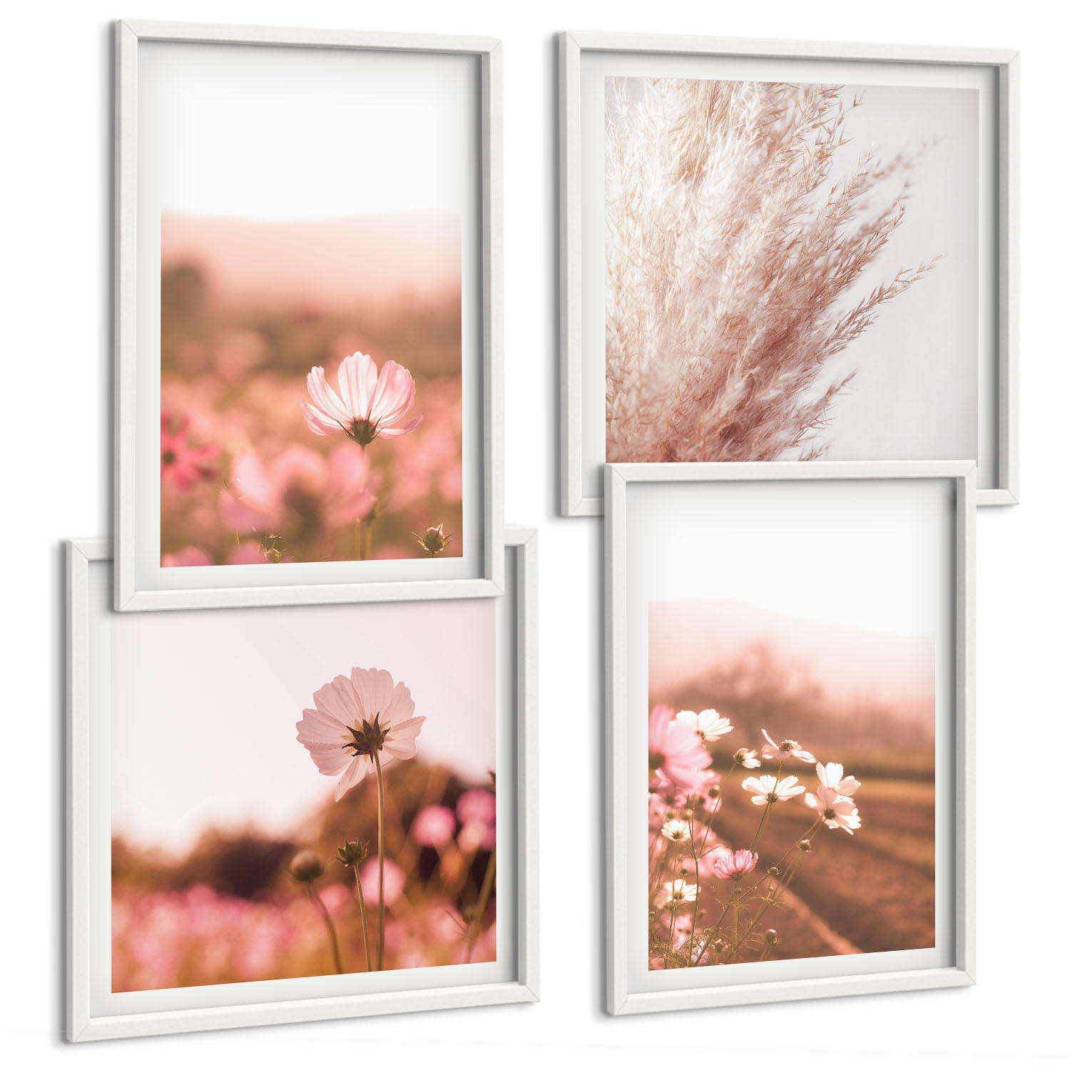 BILDER SET 4er Set - 50x50 cm & 40x60 cm Weißer Rahmen - Wildblumen auf den Wiesen im Sommer - Weiß, Kunststoff (50/50cm) - TULUP