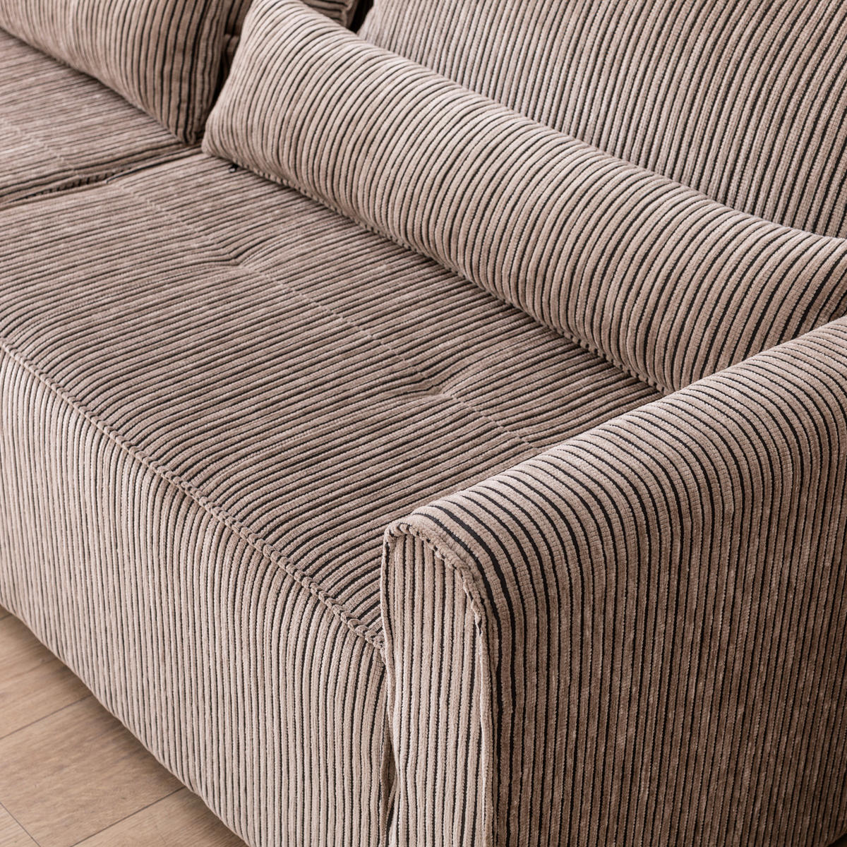 ECKSOFA mit Schlaffunktion 8 fach verstellbare Rückenlehne - Beige, Holz (137/190cm) - Gowoll