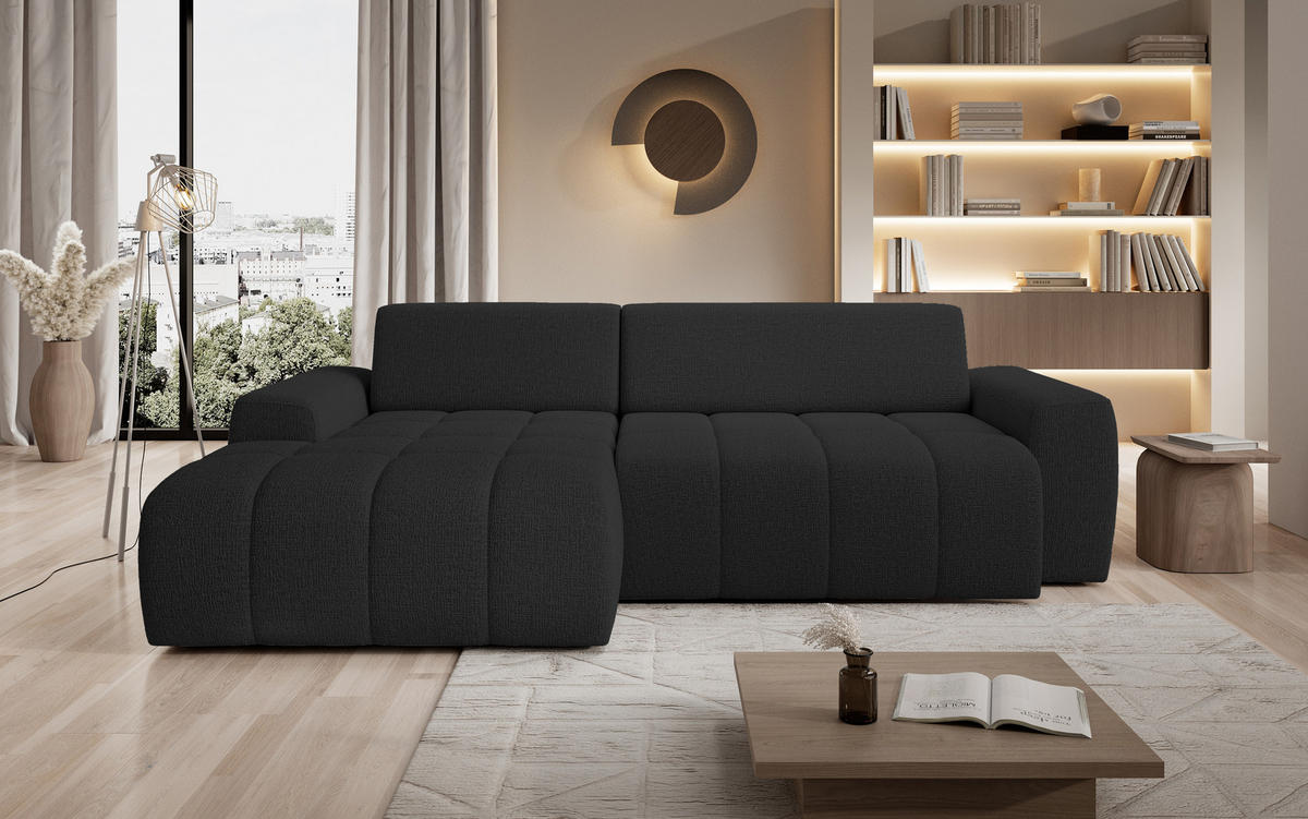 ECKSOFA Savio Freistehend, Mit Abriebfestem Kansas-Stoff, Maße 265x172x81cm, Ausziehbare Sitzfläche 206x92cm, Linke, Anthrazit - Anthrazit, Holz/Textil (172/265cm) - DomoHome