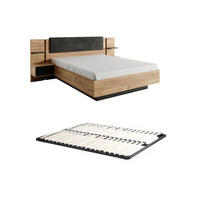 BETTRAHMEN - 2 Personen - stoff - anthrazitgrau, naturfarben hell Elynia - Anthrazit/Naturfarben, Holz/Holzwerkstoff (140/190cm) - Vente-Unique