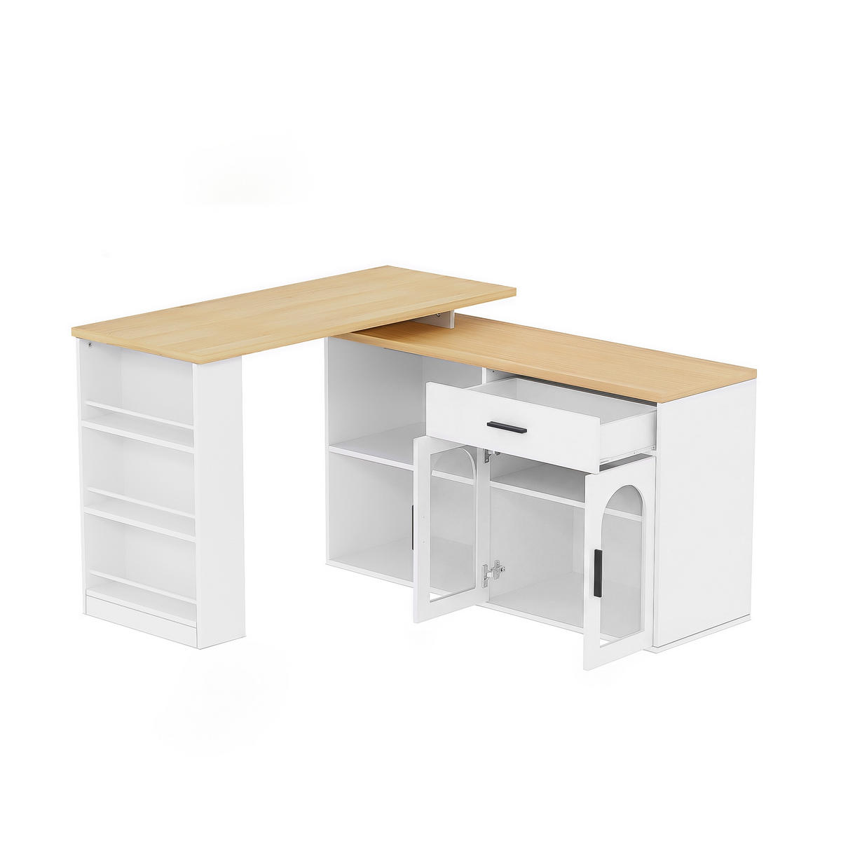 KÜCHENINSEL 136/50/78 cm Weiß mit 360° Drehtisch, 1 Schubladen und Stauraumschrank - Weiß, Holz (50/78/136cm) - Oxeza