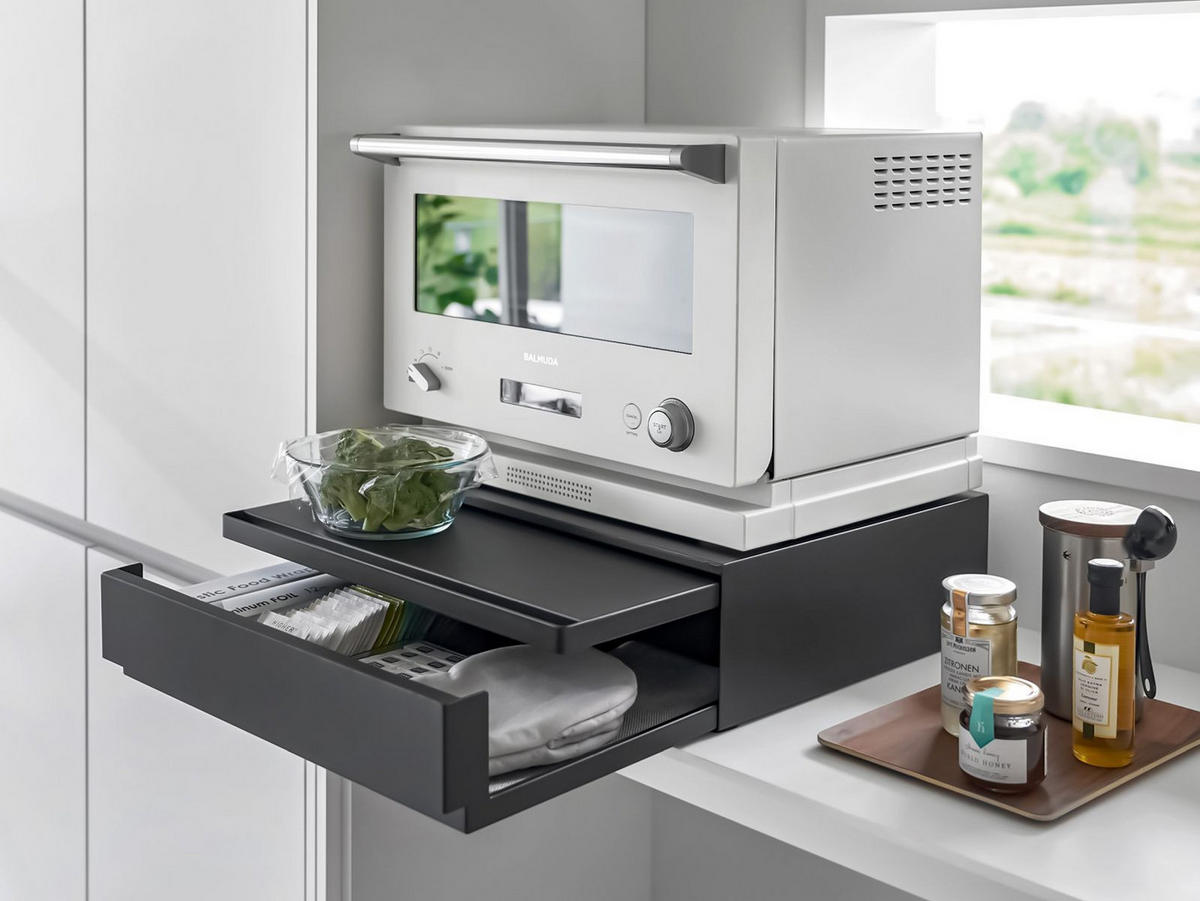 ARBEITSPLATTEN-AUSZIEHTABLETT Tower schwarz 45/13/37 cm mit 1 Schublade - Schwarz, Metall (45/13/37cm) - Yamazaki