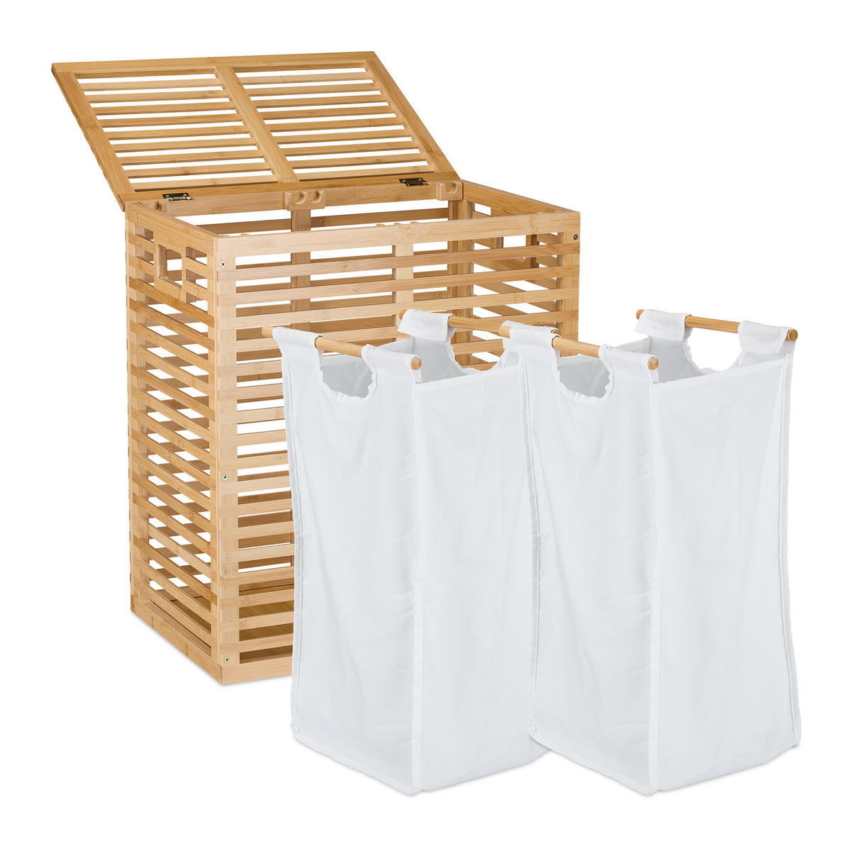WÄSCHEKORB - Hellbraun, Holz/Textil (53/61/35cm) - Relaxdays