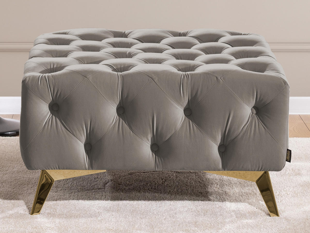 HOCKER Chesterfield Whitby Grau Samt mit goldenen Füßen - Goldfarben/Grau, Holz/Textil (80/45/80cm) - S-Style Möbel