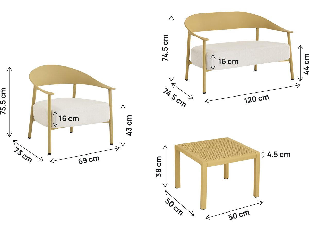 LOUNGEGARNITUR Céora 4-Sitzer Gelb - Gelb, Metall - Habitat Garten