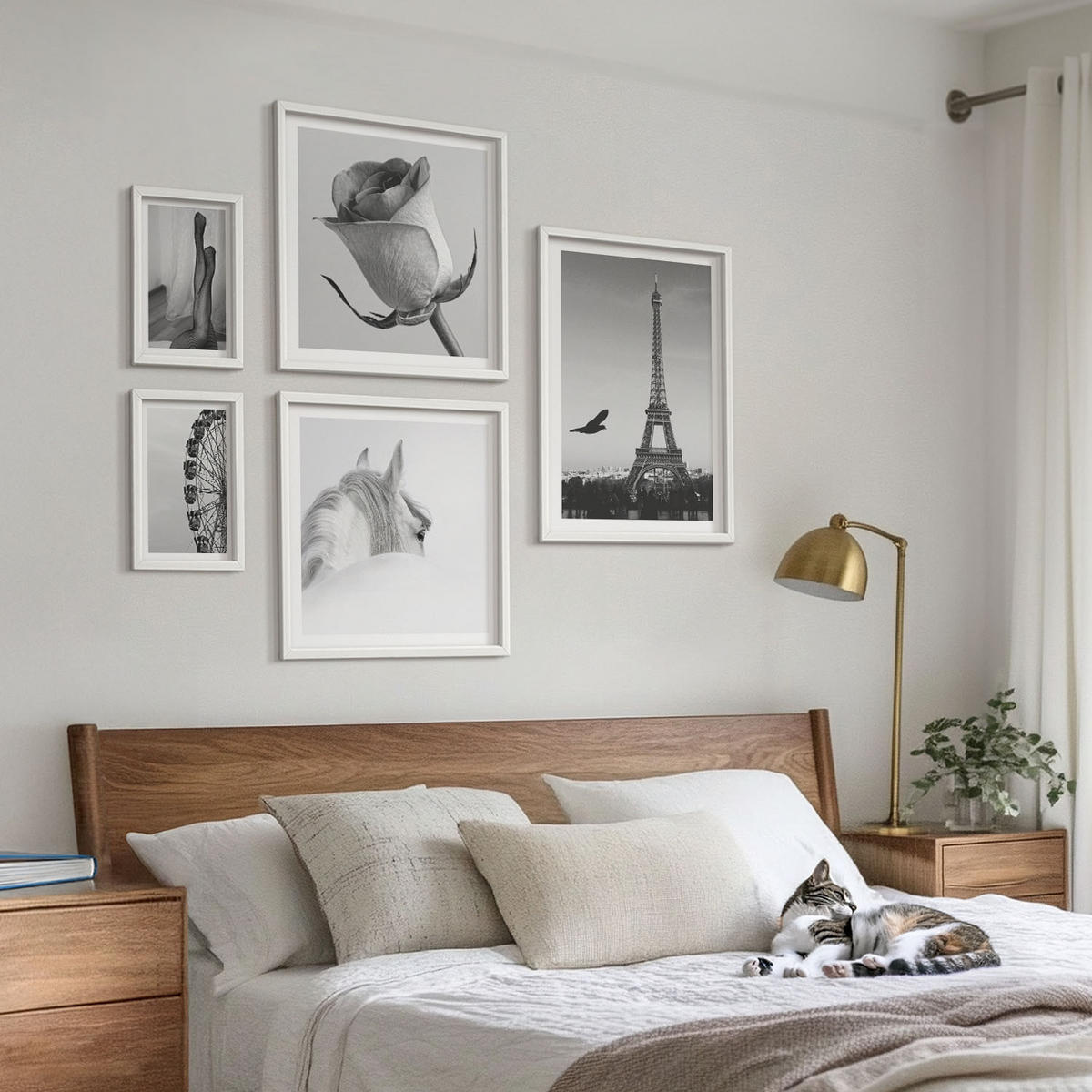WANDBILDER 5er-Set - 50x50 cm & 20x30 cm & 40x60 cm Weißer Rahmen - Abstrakte warme Muster - Weiß, Kunststoff (40/60cm) - ArtPrintCave