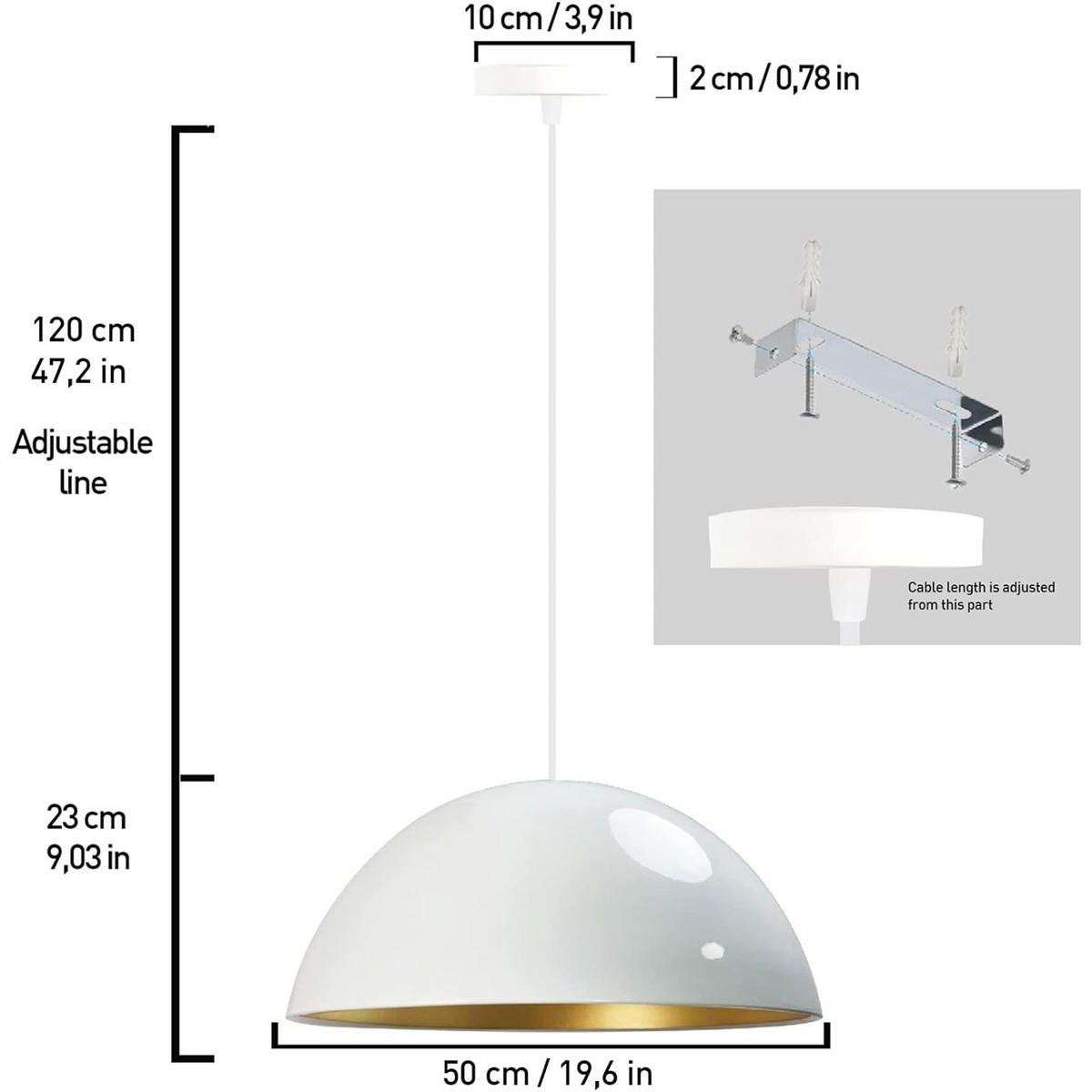 PENDELLEUCHTE Lipeo 50/23 - Weiß, Metall (23/50/23cm) - Bamyum