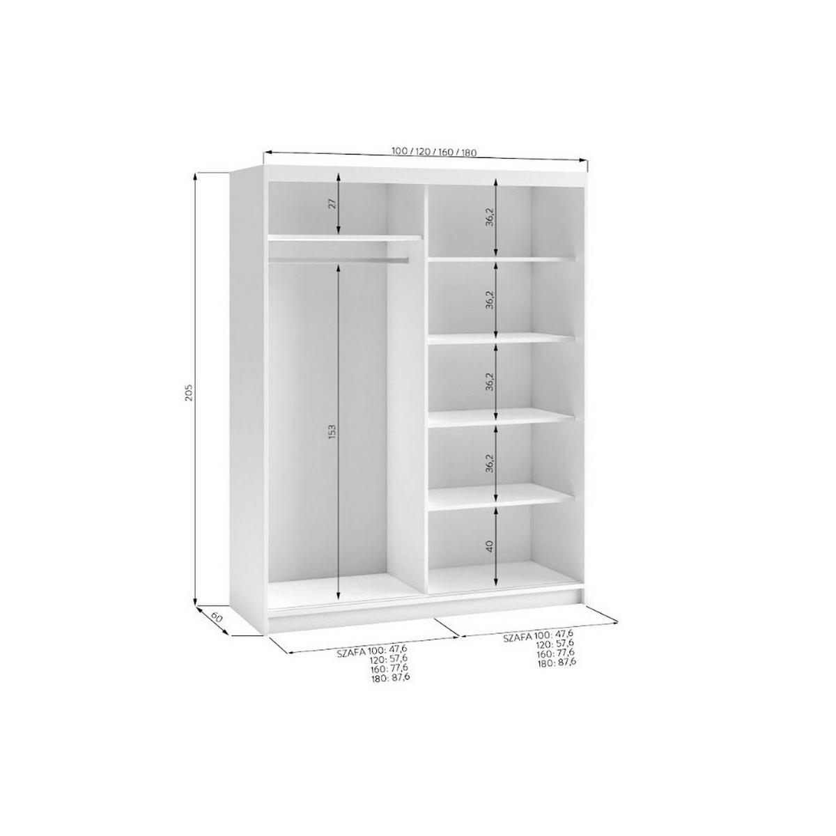 SCHWEBETÜRENSCHRANK TELA 100/205/60cm 2-türig Weiß - Weiß, Holzwerkstoff (100/205/60cm) - MASSENO