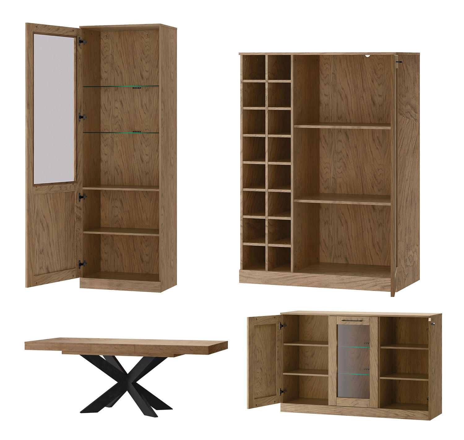 WOHNZIMMER-SET Cozy 10 Eiche Rustikal 5-teilig - Eichefarben/Braun, Holz/Metall (465/198/50cm) - Feldmann-Wohnen