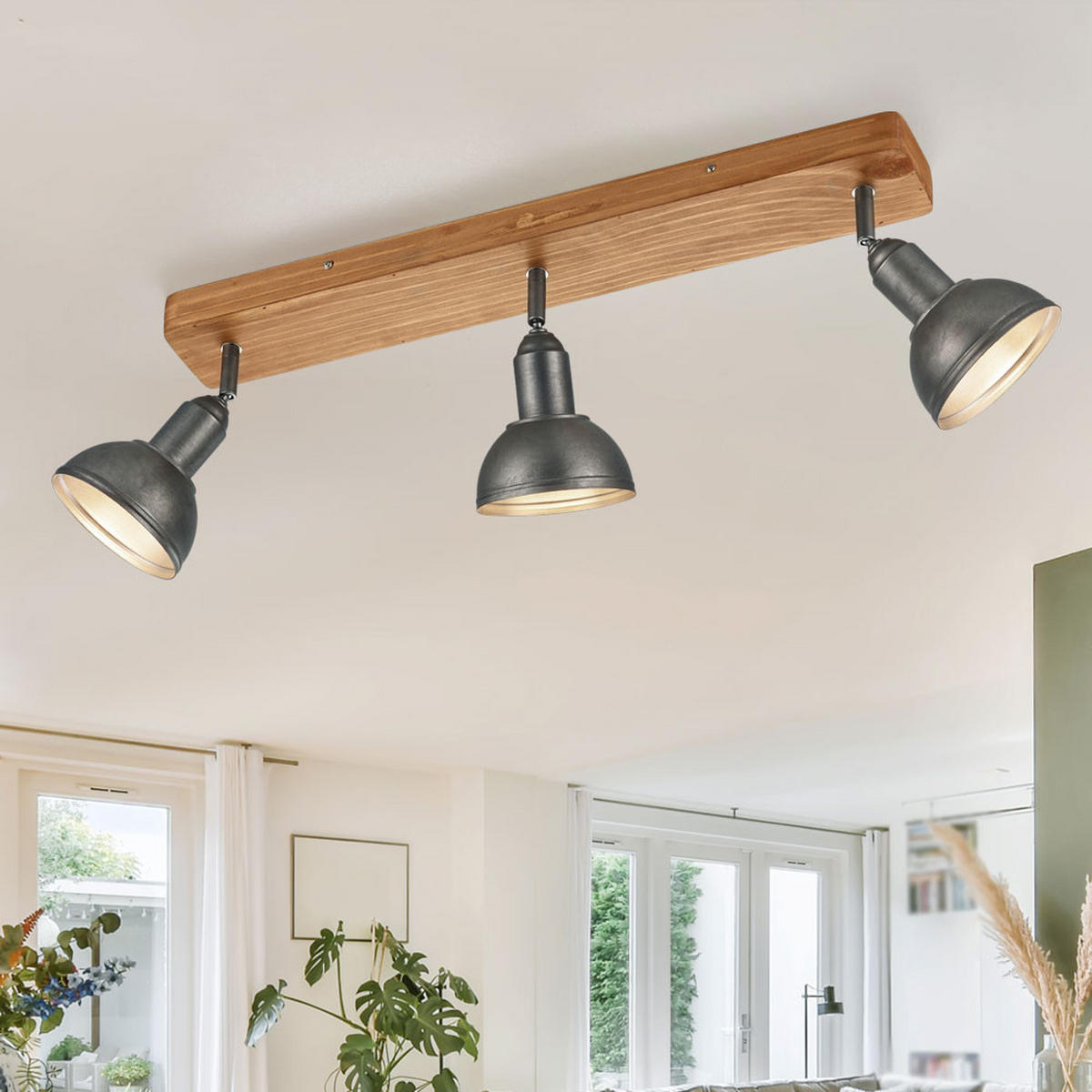 DECKENLEUCHTE Holz Nickel Antik Braun 3-flammig - Braun, Holz (58/11/20cm) - Trio Leuchten
