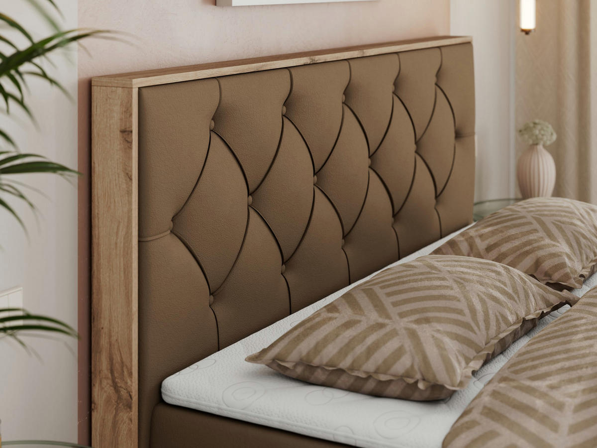 BOXBETT VENETO 140/200 Braun Kunstleder - H3 - Braun, Holz/Textil (140/200cm) - MKS