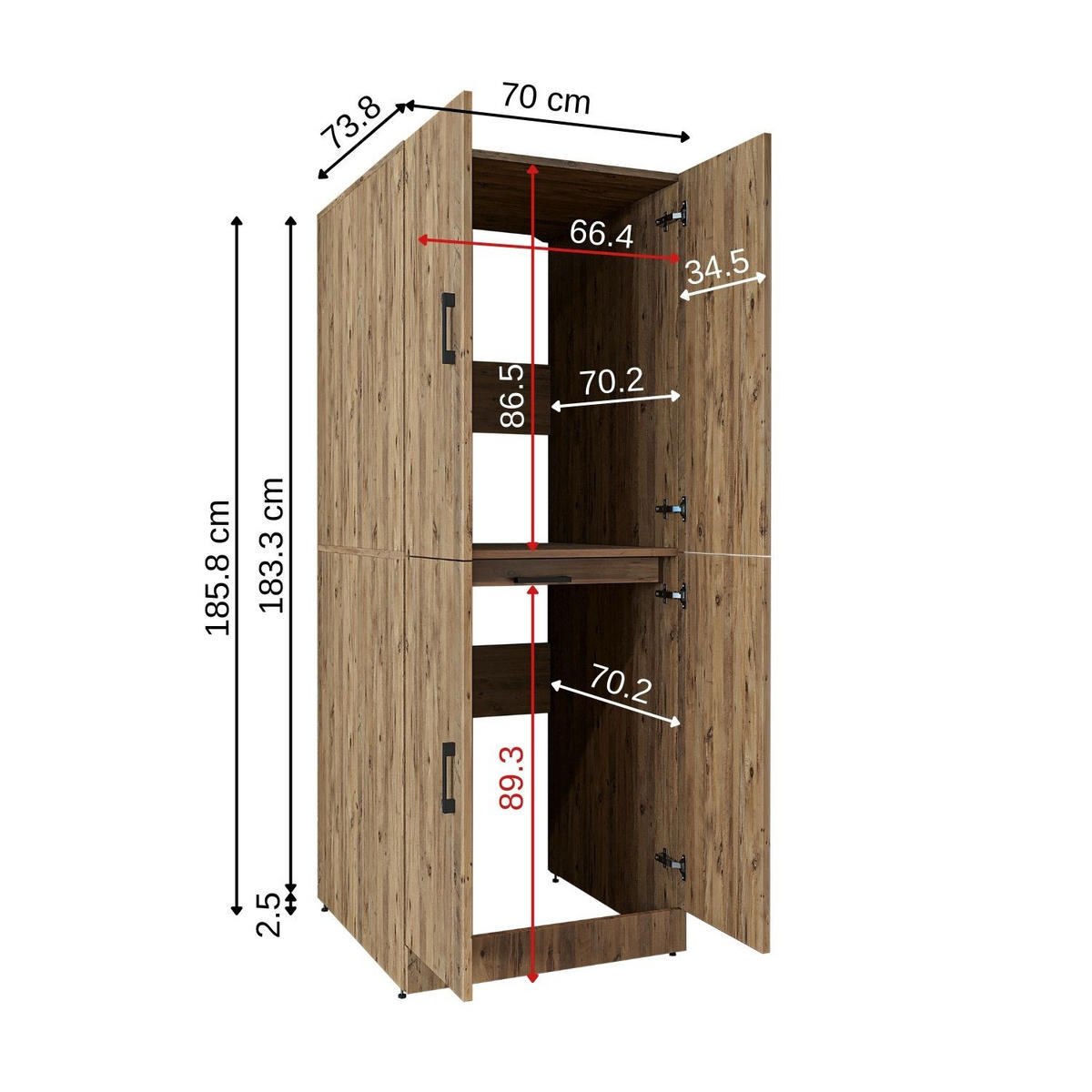 WASCHMASCHINENSCHRANK DORA-I 70cm Breit - Eichefarben, Holzwerkstoff (70/186/74cm)