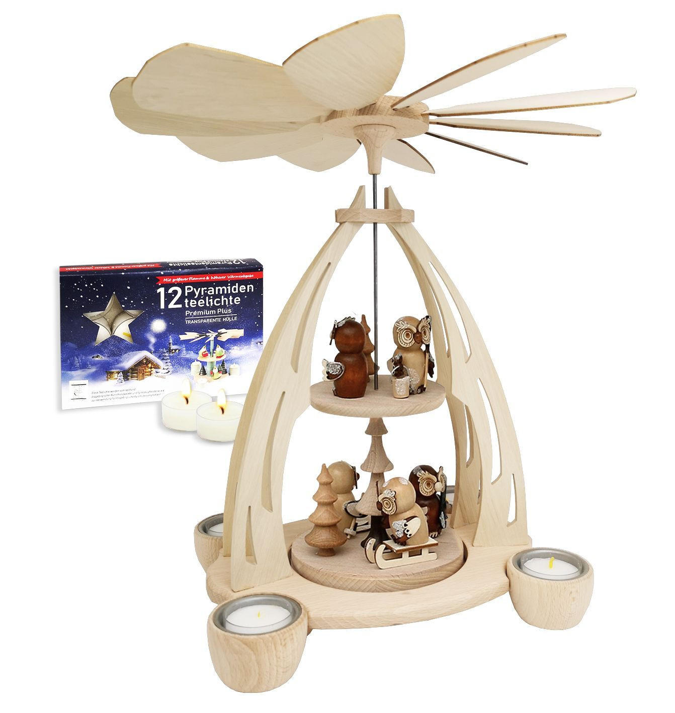 PYRAMIDE Eulenwald 20/24/35 cm - Multicolor, Holz (0.1/35/0.1cm) - Dekoteam24