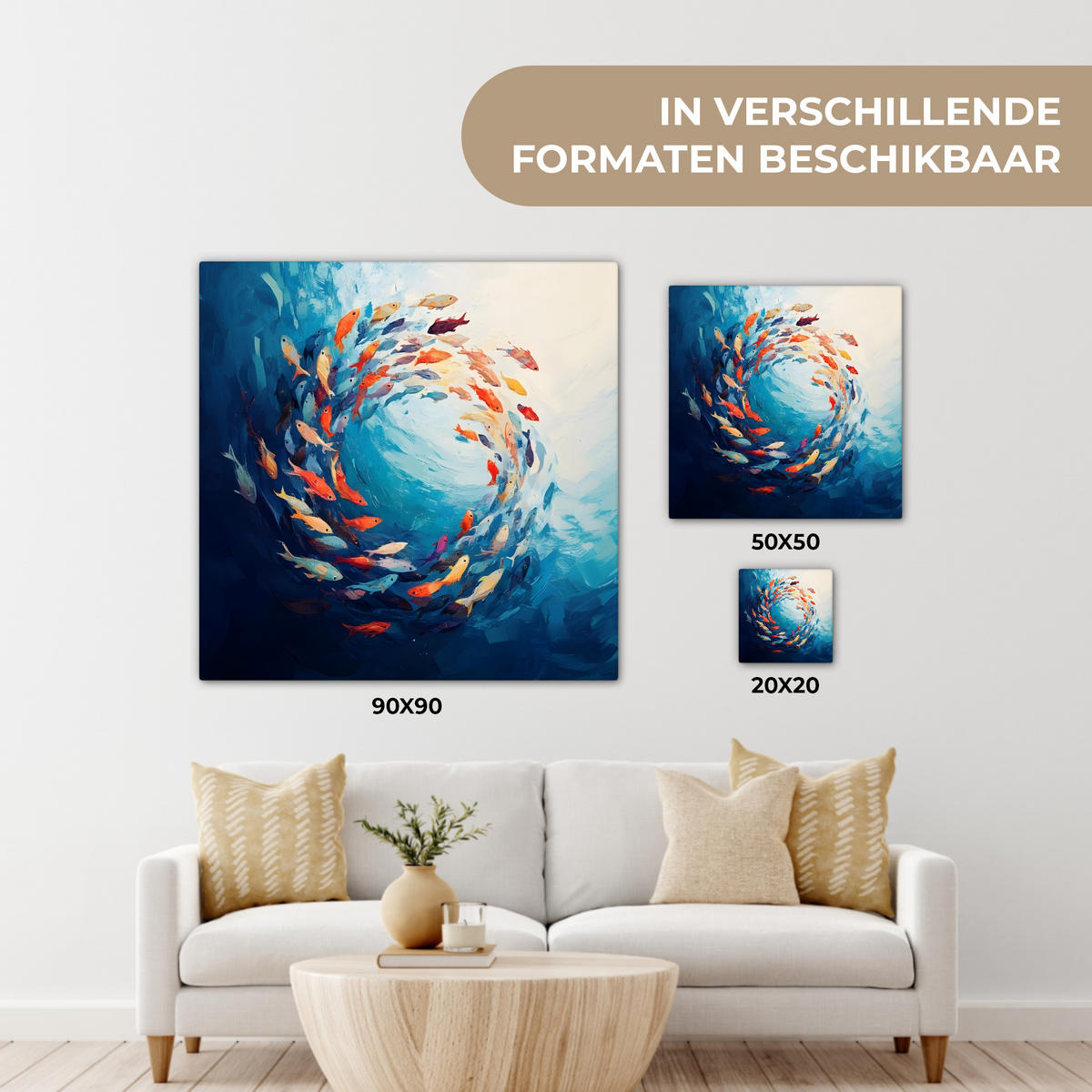 LEINWANDBILD Meer - Fische - Bunt - Dynamisch 90x90 cm - Hellblau, Textil (90/90cm) - MuchoWow