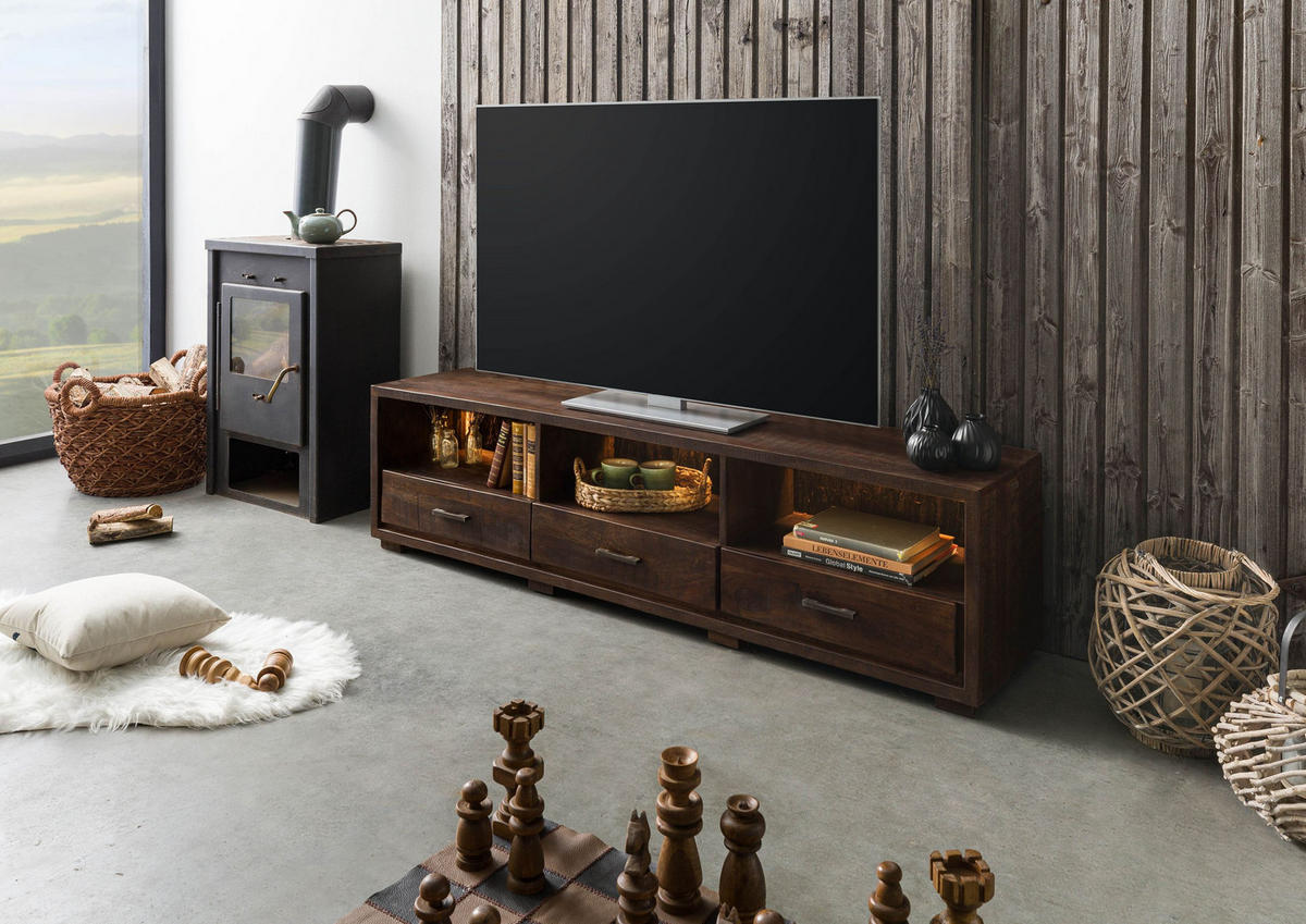 TV-BOARD Akazie 175x40x47 dunkelbraun lackiert BARK #217 - Dunkelbraun, Holz (175/47/40cm) - Massivmoebel24